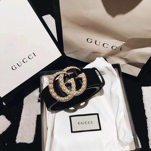 Gucci Leather belt with pearl Double G buckle